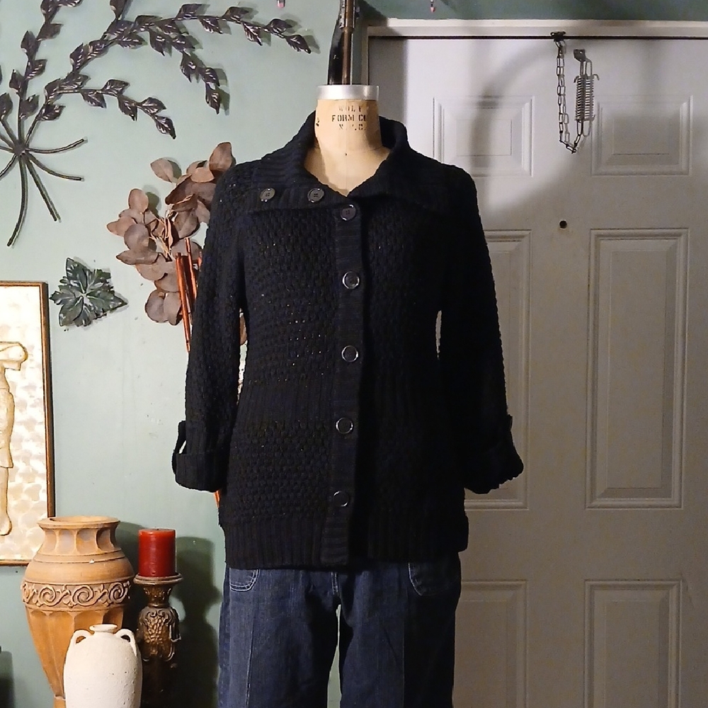 Effeci Black Button-Front Women's Knit Sweater